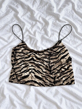 Windsor Zebra Print Sequin Crop Top